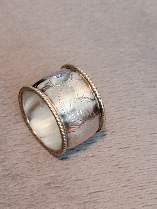Jewelry - Sterling Silver Wide Band Ring with Gold Edge Accents - Stamped 925 Silver